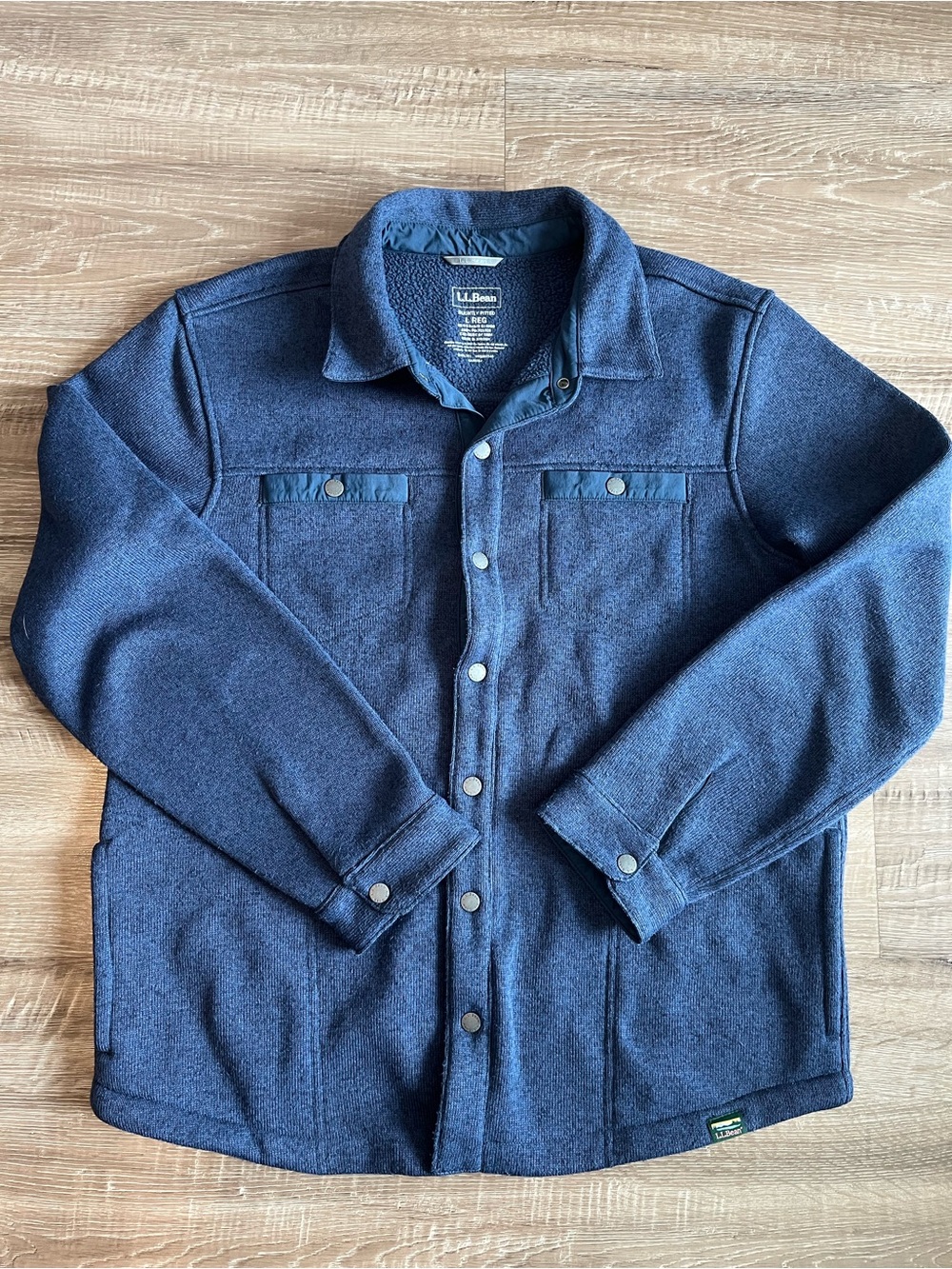L.L. Bean Royal Blue Fleece Snap Button Shacket Collared Womens Large Regular